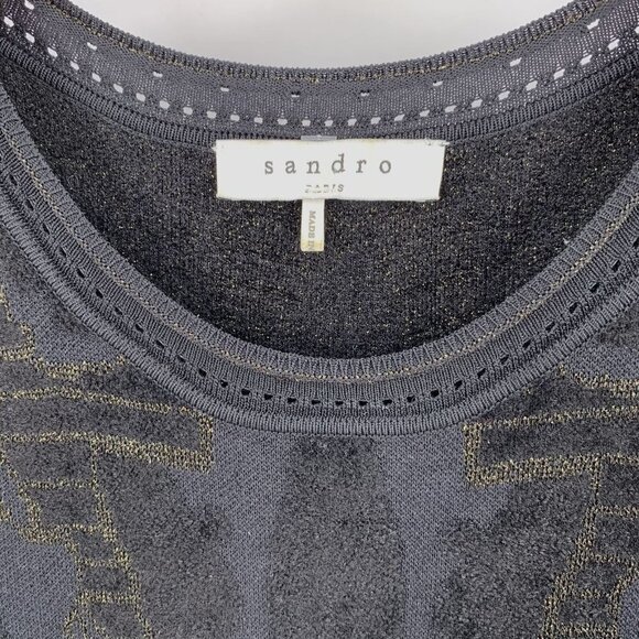 SANDRO Black and Gold Textured Knit Sleeveless Dress Fit & Flare Size Small - Picture 5 of 6